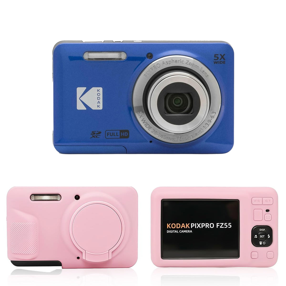 KODAK PIXPRO FZ55 Digital Camera, Blue, Pink Protective Shell Bundle — image 1