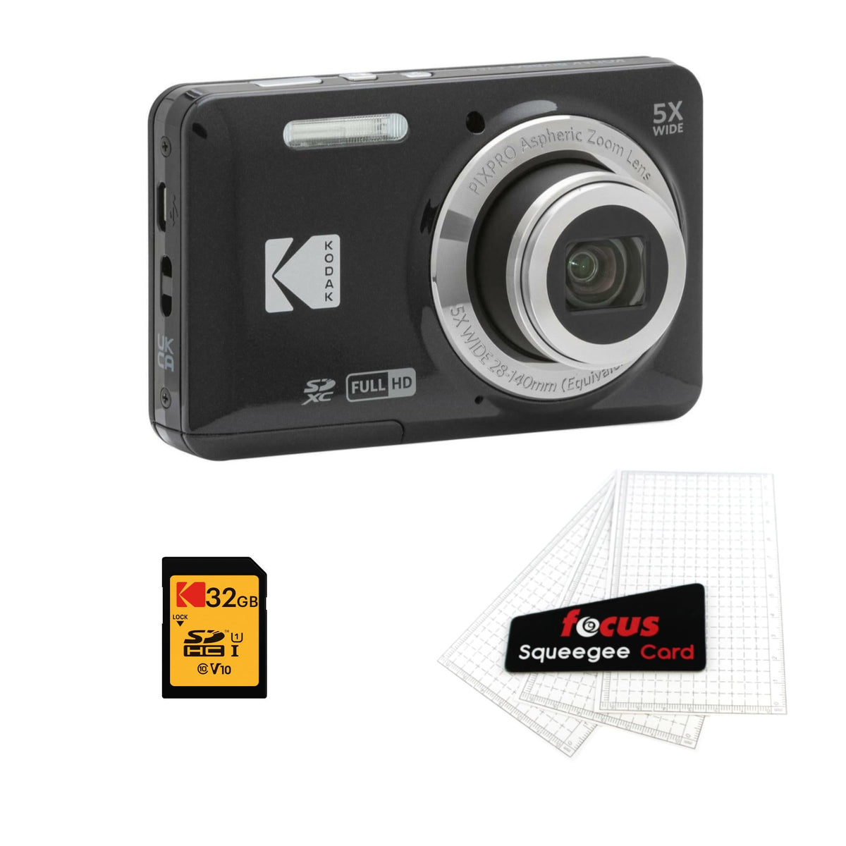 KODAK PIXPRO FZ55 Digital Camera, Black, 32GB SD Card, Cleaning Card Bundle — image 1