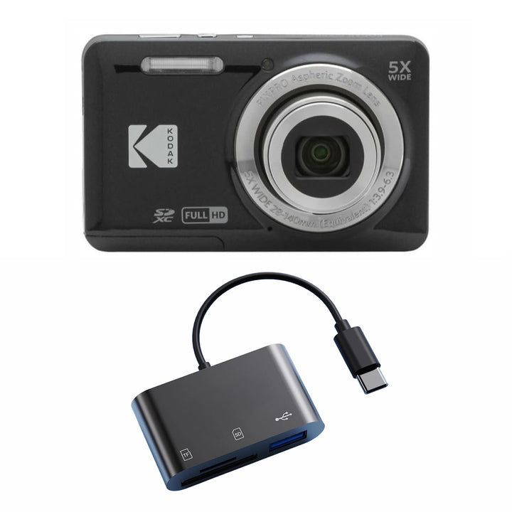 KODAK PIXPRO FZ55 Digital Camera, Black, Dark Gray Card Reader Bundle