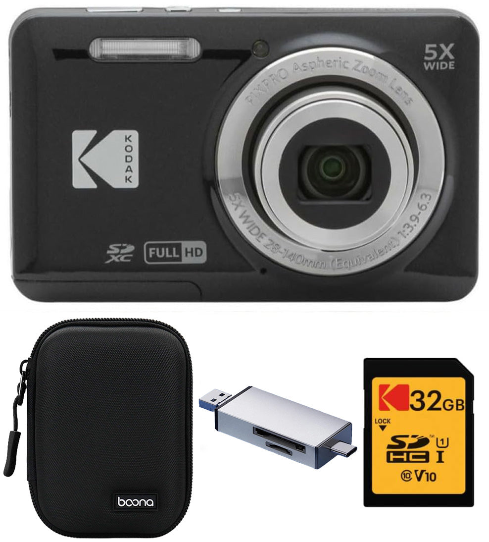 KODAK PIXPRO FZ55 Digital Camera, Black, Black Carry Case, 32GB SD Card, Silver Card Reader, Solid Close-Up Style Bundle — image 1