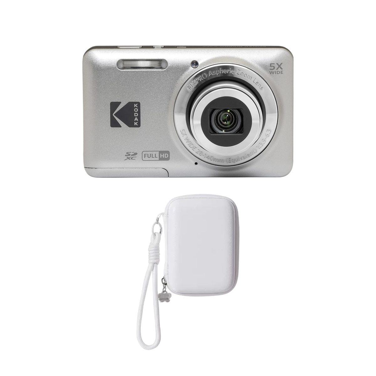 KODAK PIXPRO FZ55 Digital Camera, Silver, Ivory Strap Carry Case Bundle - image 1