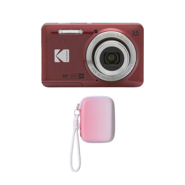 KODAK PIXPRO FZ55 Digital Camera, Red, Gradient Pink Strap Carry Case Bundle - image 1