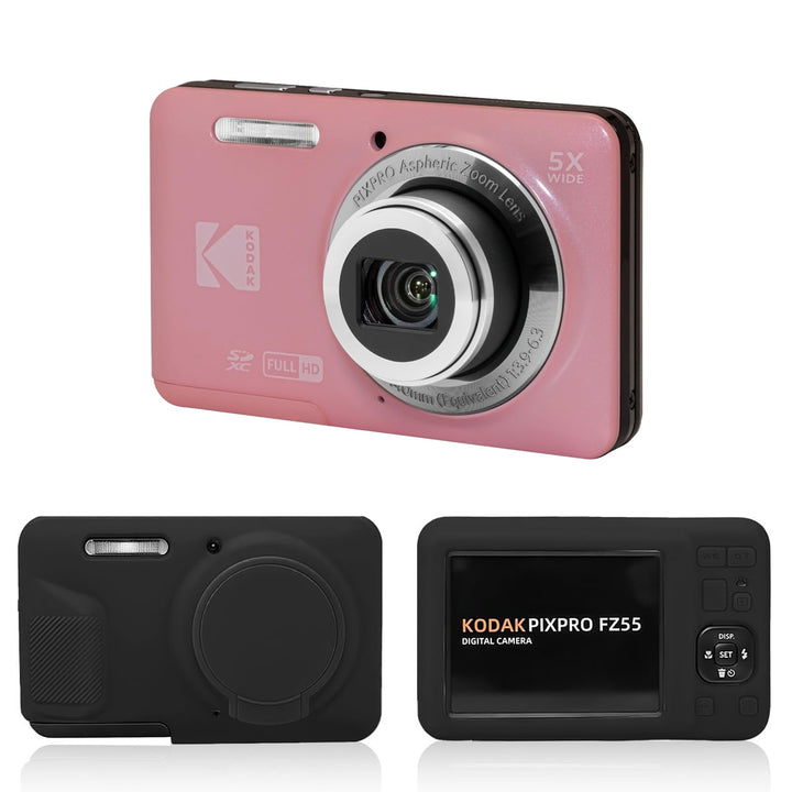 KODAK PIXPRO FZ55 Digital Camera, Pink, Black Protective Shell Bundle