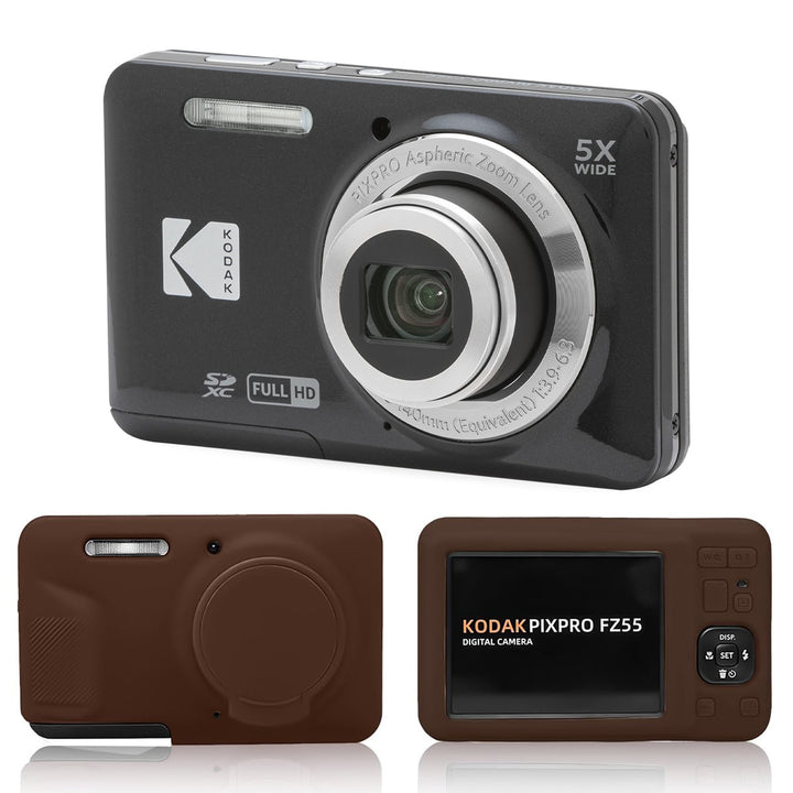 KODAK PIXPRO FZ55 Digital Camera, Black, Brown Protective Shell Bundle