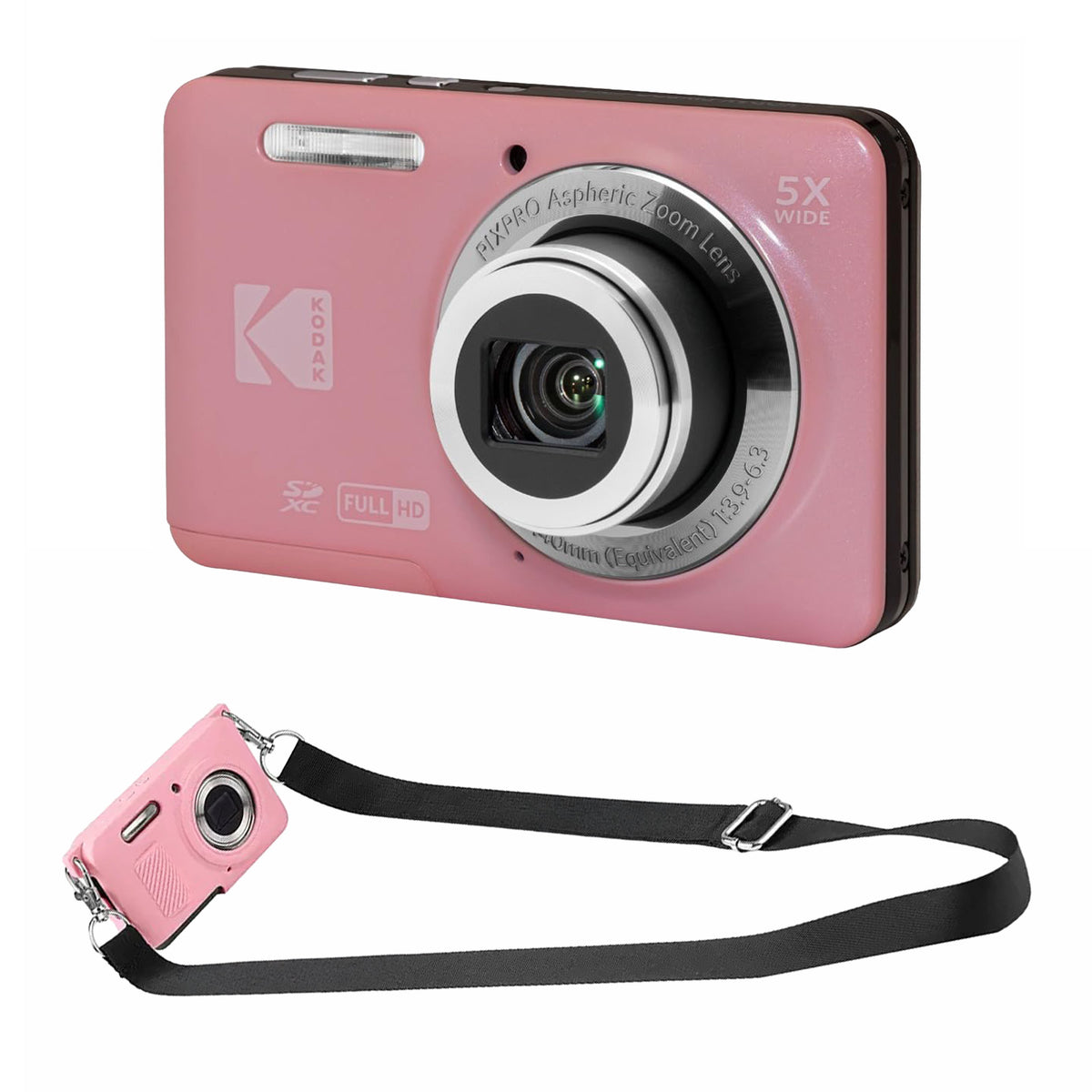 KODAK PIXPRO FZ55 Digital Camera, Pink, Pink Strap Silicone Case Bundle — image 1