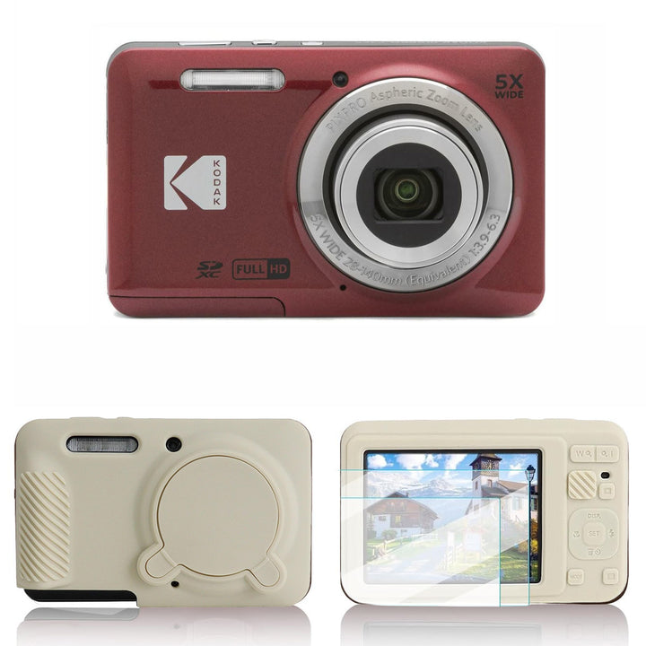 KODAK PIXPRO FZ55 Digital Camera, Red, Ivory Silicone Case Bundle