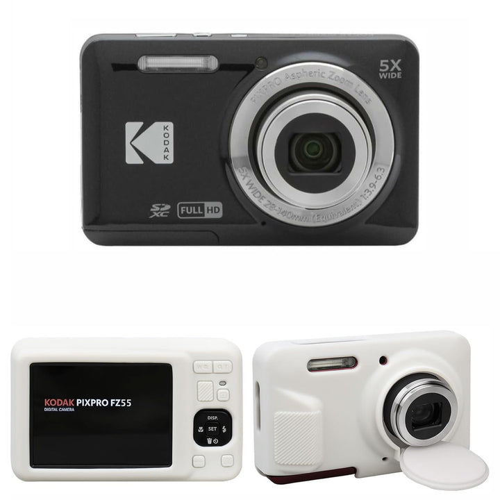 KODAK PIXPRO FZ55 Digital Camera, Black, White Silicone Case Bundle