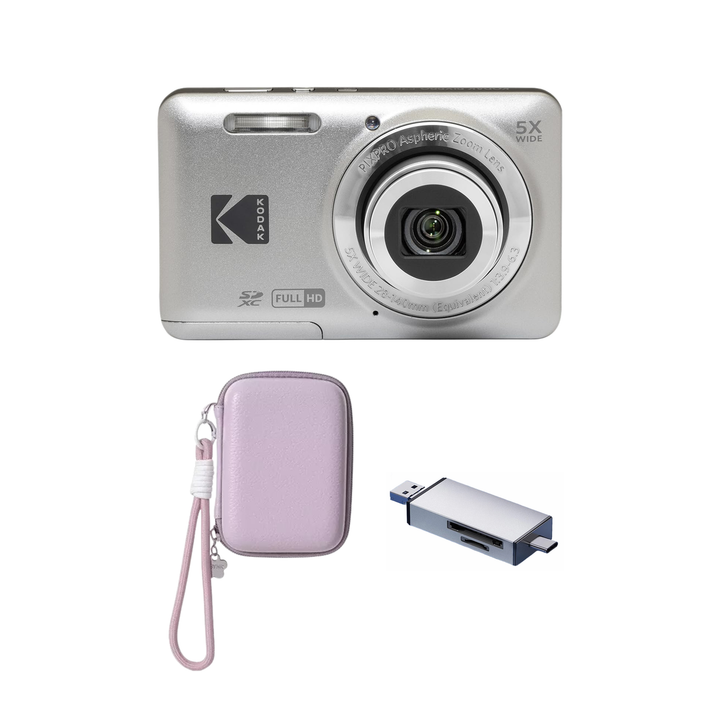 KODAK PIXPRO FZ55 Digital Camera, Silver, Lilac Strap Carry Case, Silver Card Reader Bundle - image 1