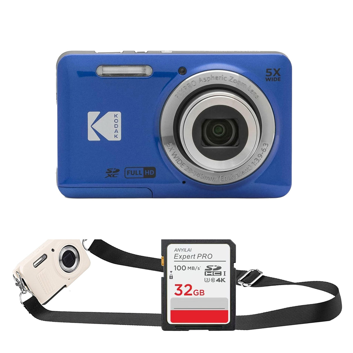 KODAK PIXPRO FZ55 Digital Camera, Blue, 32GB SD Card, Strap Style Bundle — image 1