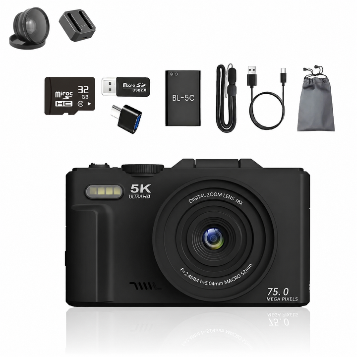 FLATIC Compact Digital Camera, Black, 32GB SD Card - image 1