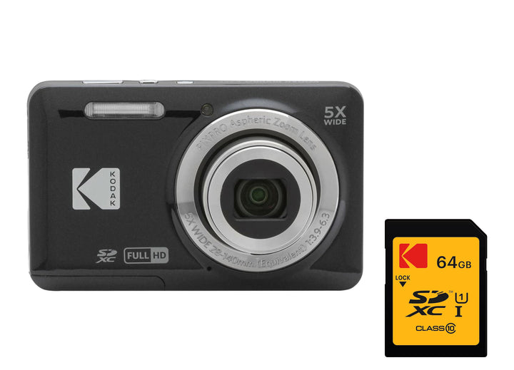 KODAK PIXPRO FZ55 Digital Camera, Black, 64GB SD Card Bundle
