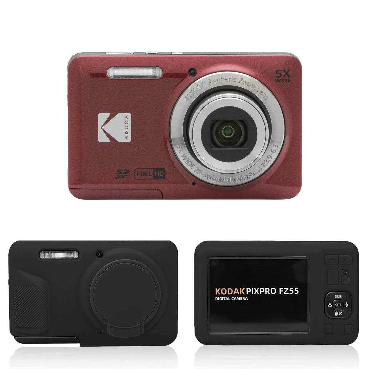 KODAK PIXPRO FZ55 Digital Camera, Red, Black Protective Shell Bundle — image 1