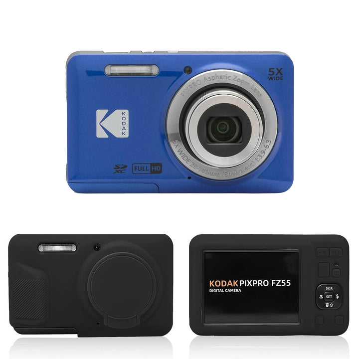 KODAK PIXPRO FZ55 Digital Camera, Blue, Black Protective Shell Bundle