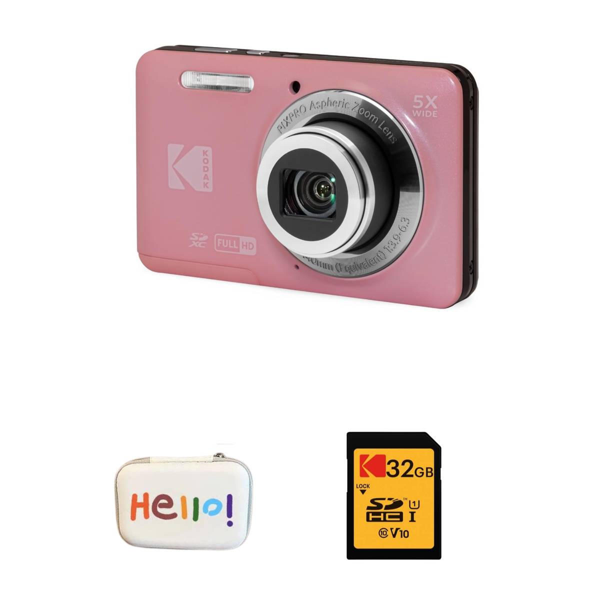 KODAK PIXPRO FZ55 Digital Camera, Pink, Hello White Carry Case, 32GB SD Card Bundle — image 1