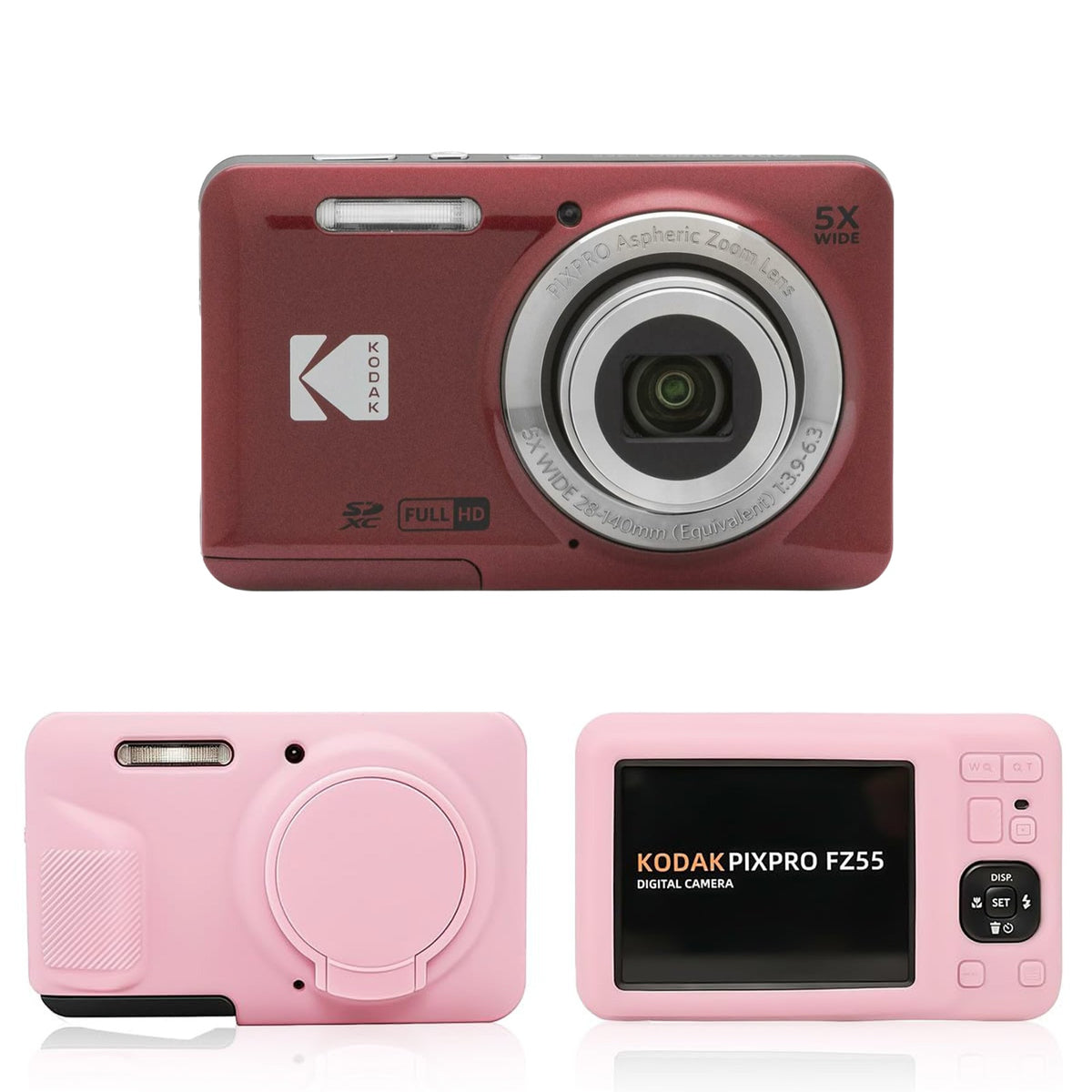 KODAK PIXPRO FZ55 Digital Camera, Red, Pink Protective Shell Bundle — image 1