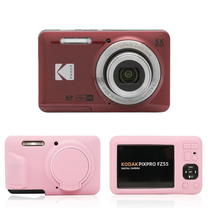 KODAK PIXPRO FZ55 Digital Camera, Red, Pink Protective Shell Bundle