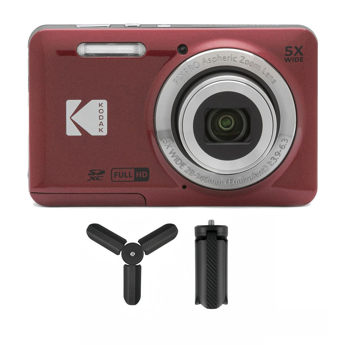 KODAK PIXPRO FZ55 Digital Camera, Red, Mini Tripod Bundle — image 1