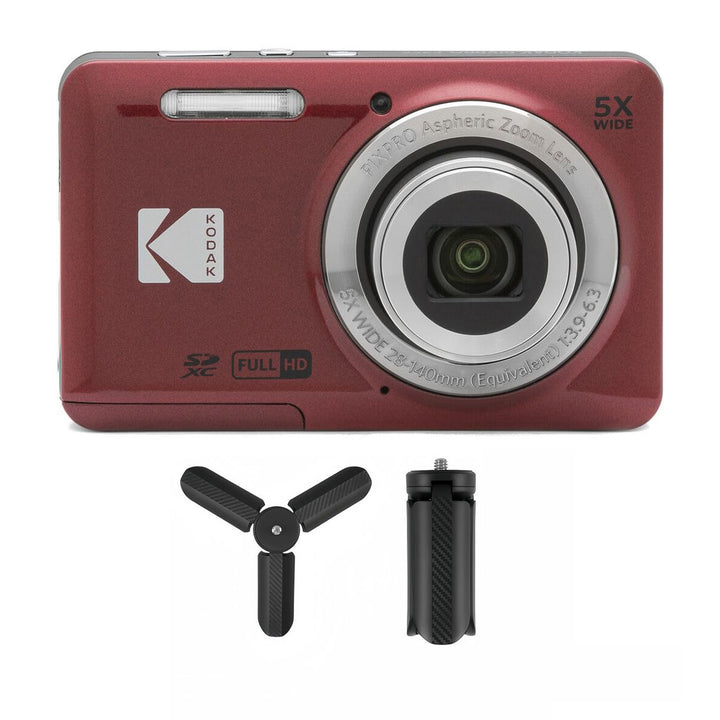 KODAK PIXPRO FZ55 Digital Camera, Red, Mini Tripod Bundle