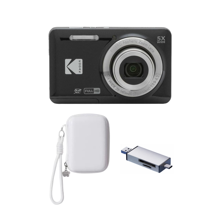 KODAK PIXPRO FZ55 Digital Camera, Black, Ivory Strap Carry Case, Silver Card Reader Bundle - image 1