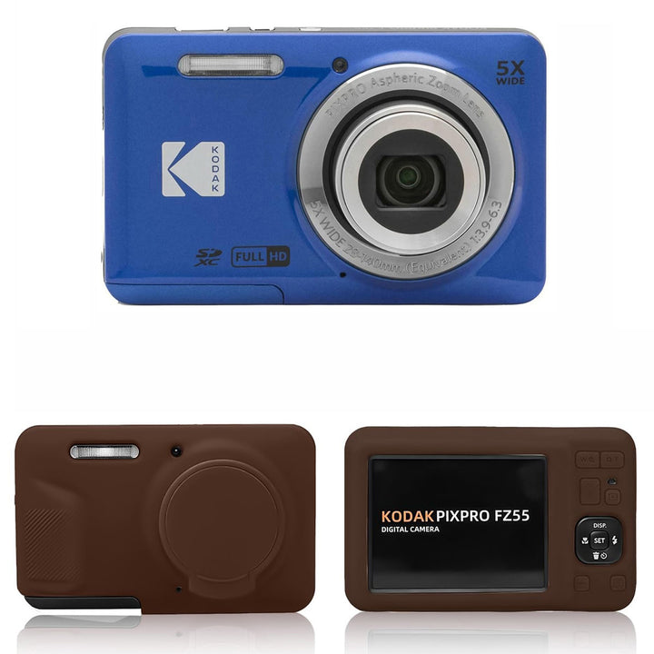 KODAK PIXPRO FZ55 Digital Camera, Blue, Brown Silicone Case Bundle