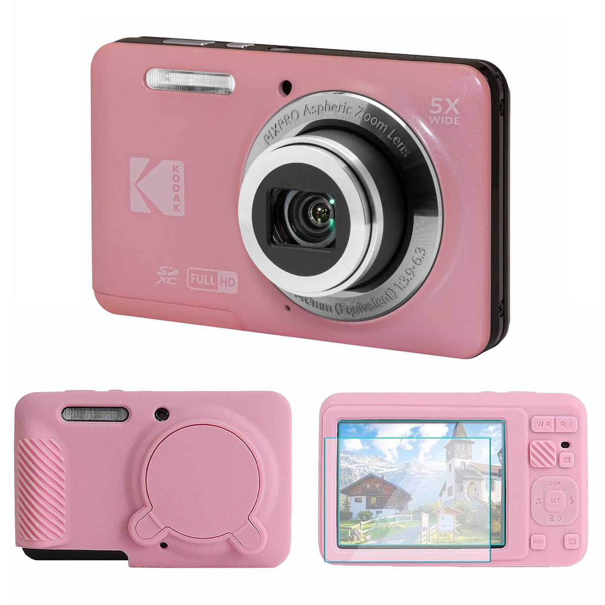KODAK PIXPRO FZ55 Digital Camera, Pink, Pink Cat Silicone Case Bundle — image 1
