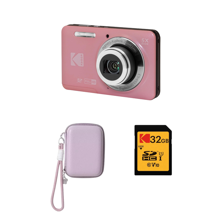 KODAK PIXPRO FZ55 Digital Camera, Pink, Lilac Strap Carry Case, 32GB SD Card Bundle - image 1