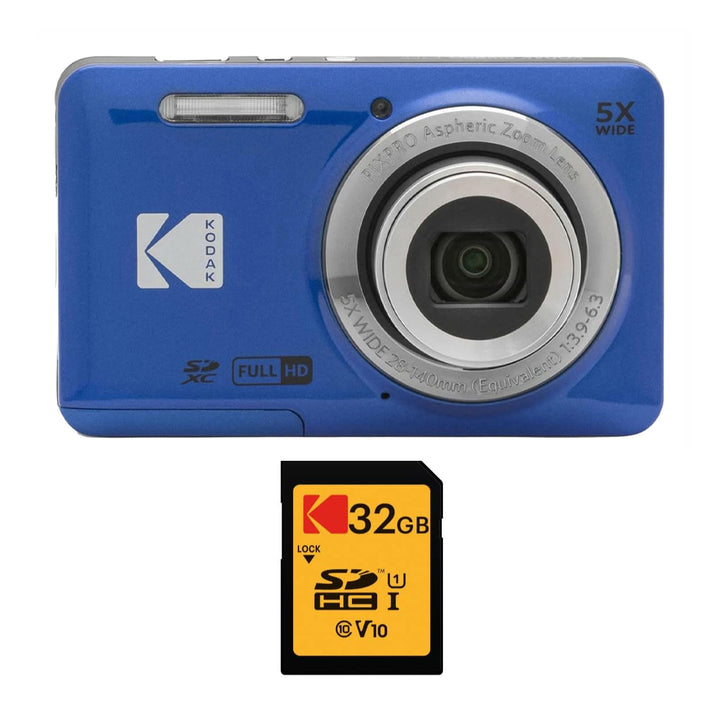 KODAK PIXPRO FZ55 Digital Camera, Blue, 32GB SD Card Bundle