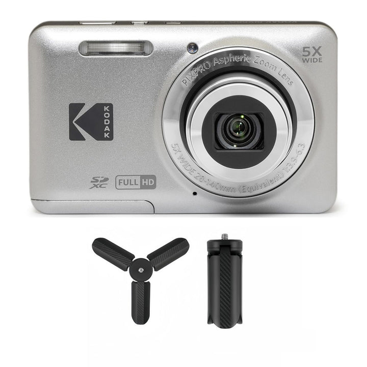 KODAK PIXPRO FZ55 Digital Camera, Silver, Mini Tripod Bundle