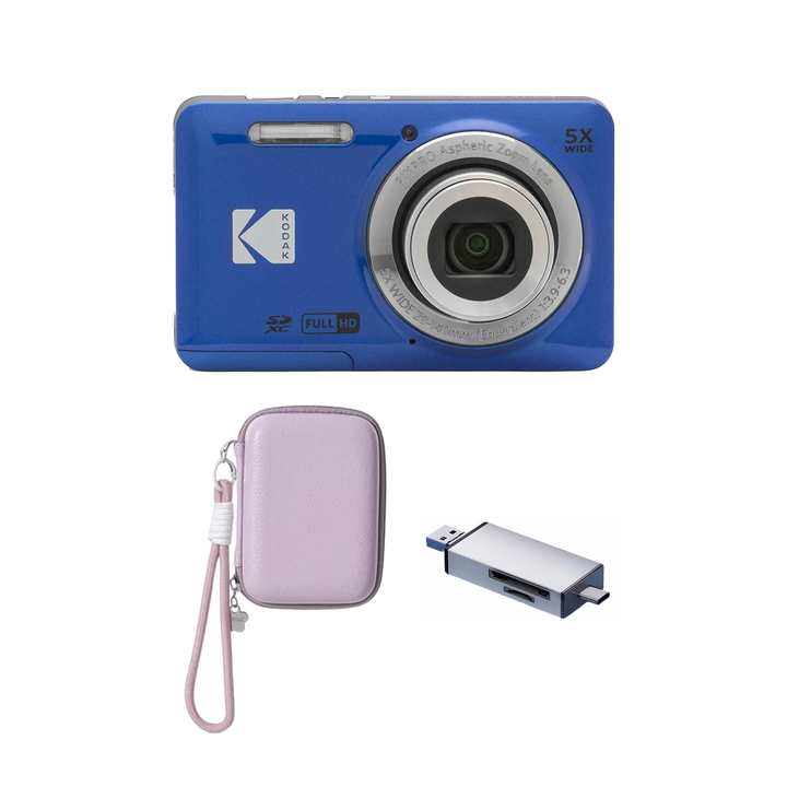 KODAK PIXPRO FZ55 Digital Camera, Blue, Lilac Strap Carry Case, Silver Card Reader Bundle - image 1