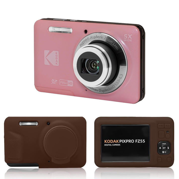 KODAK PIXPRO FZ55 Digital Camera, Pink, Brown Protective Shell Bundle