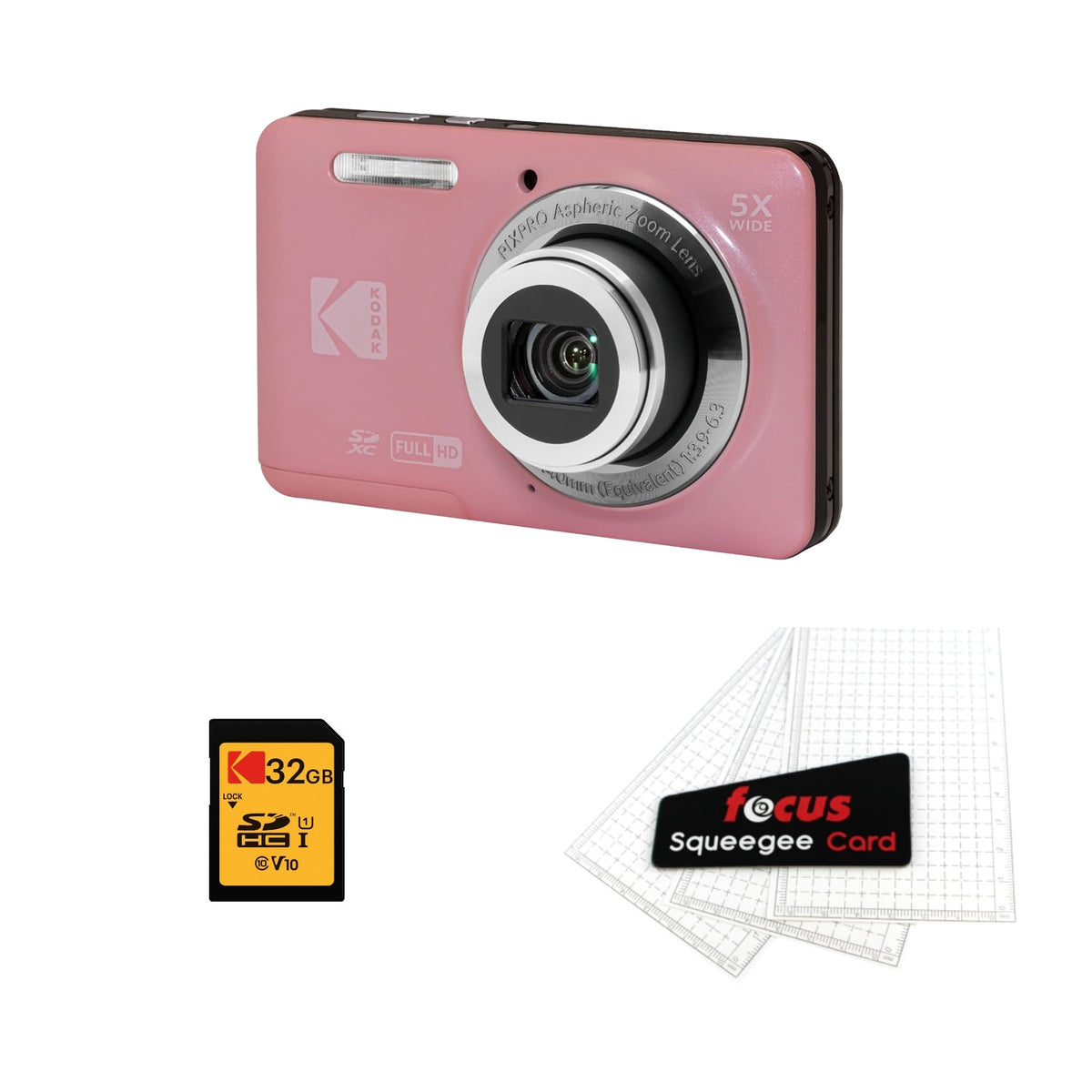 KODAK PIXPRO FZ55 Digital Camera, Pink, 32GB SD Card, Cleaning Card Bundle — image 1
