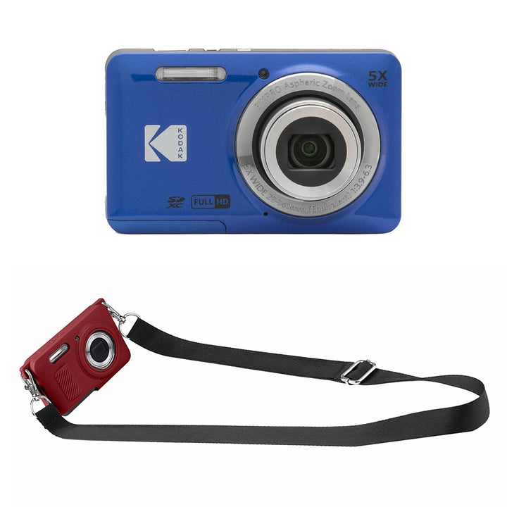 KODAK PIXPRO FZ55 Digital Camera, Blue, Red Strap Silicone Case Bundle