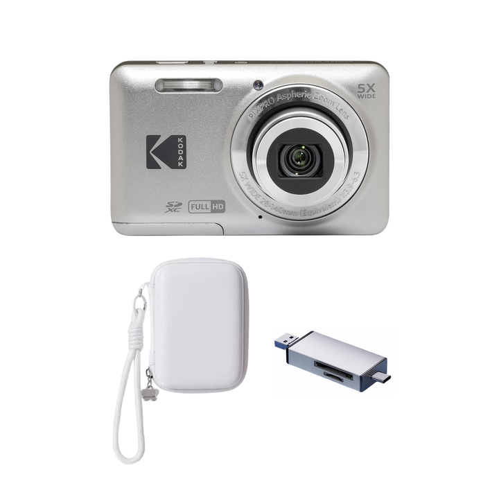 KODAK PIXPRO FZ55 Digital Camera, Silver, Ivory Strap Carry Case, Silver Card Reader Bundle - image 1