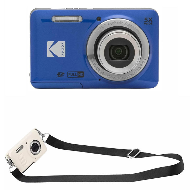 KODAK PIXPRO FZ55 Digital Camera, Blue, White Strap Silicone Case Bundle