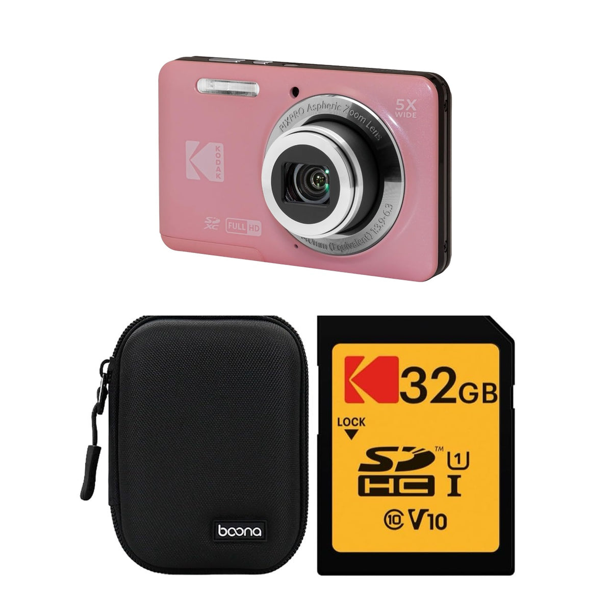KODAK PIXPRO FZ55 Digital Camera, Pink, Black Carry Case, 32GB SD Card, Close-Up Style Bundle — image 1