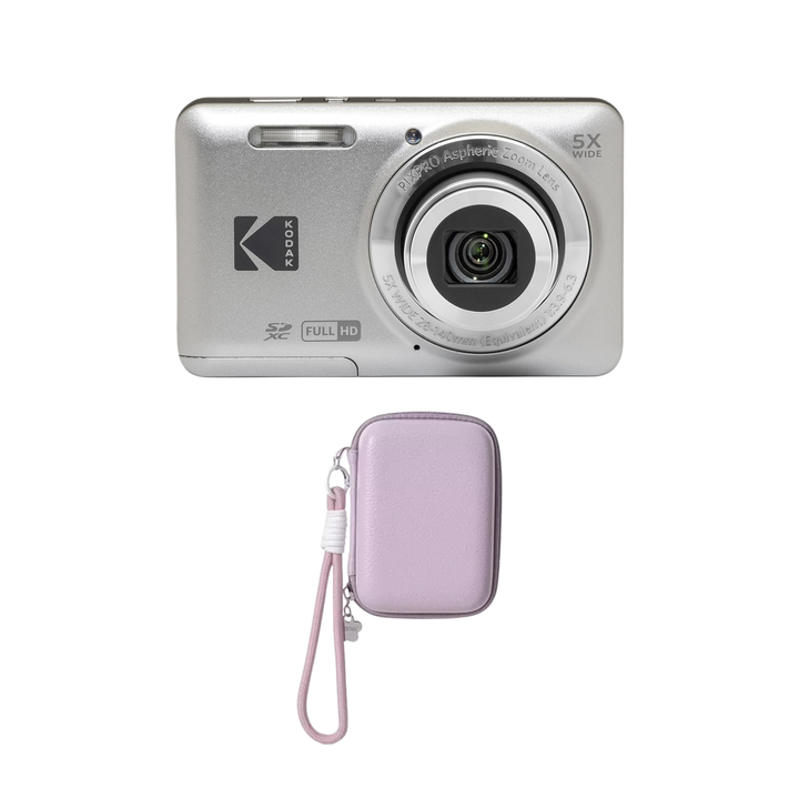 KODAK PIXPRO FZ55 Digital Camera, Silver, Lilac Strap Carry Case Bundle - image 1