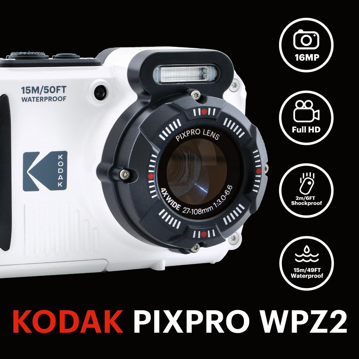 KODAK PIXPRO WPZ2 Waterproof Digital Camera, White - image 2