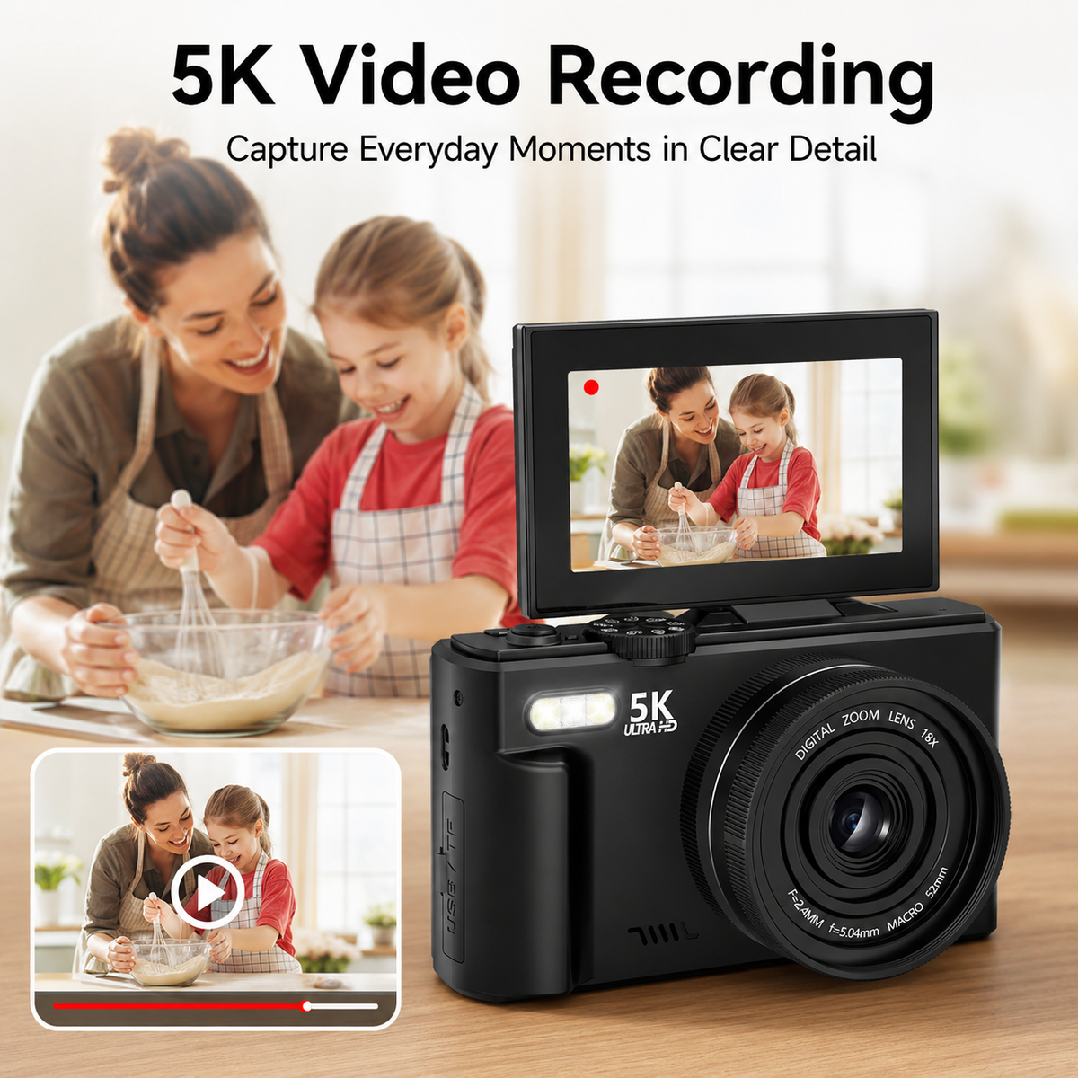 FLATIC Compact Digital Camera, Black, 32GB SD Card - image 2