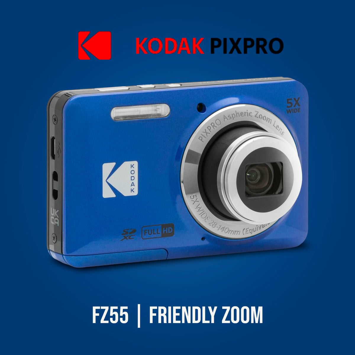 KODAK PIXPRO FZ55 Digital Camera, Blue, 32GB SD Card, Cleaning Card Bundle — image 2