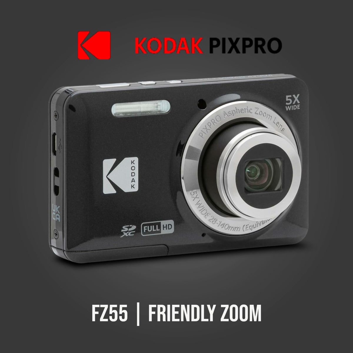 KODAK PIXPRO FZ55 Digital Camera, Black, 32GB SD Card, Cleaning Card Bundle — image 2