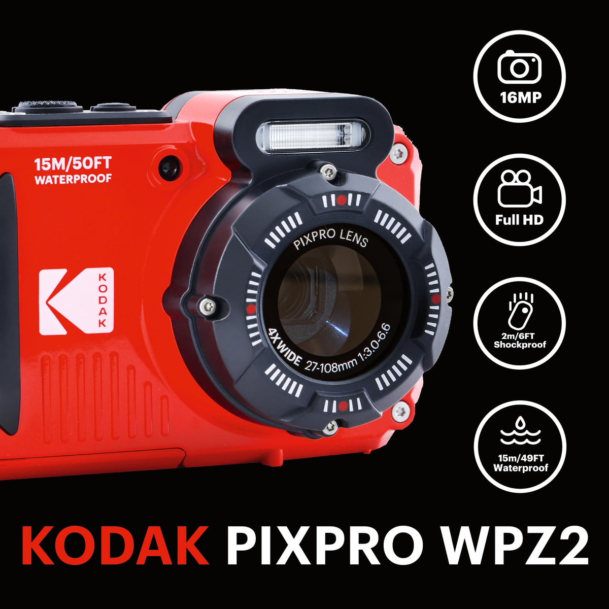 KODAK PIXPRO WPZ2 Waterproof Digital Camera, Red - image 2