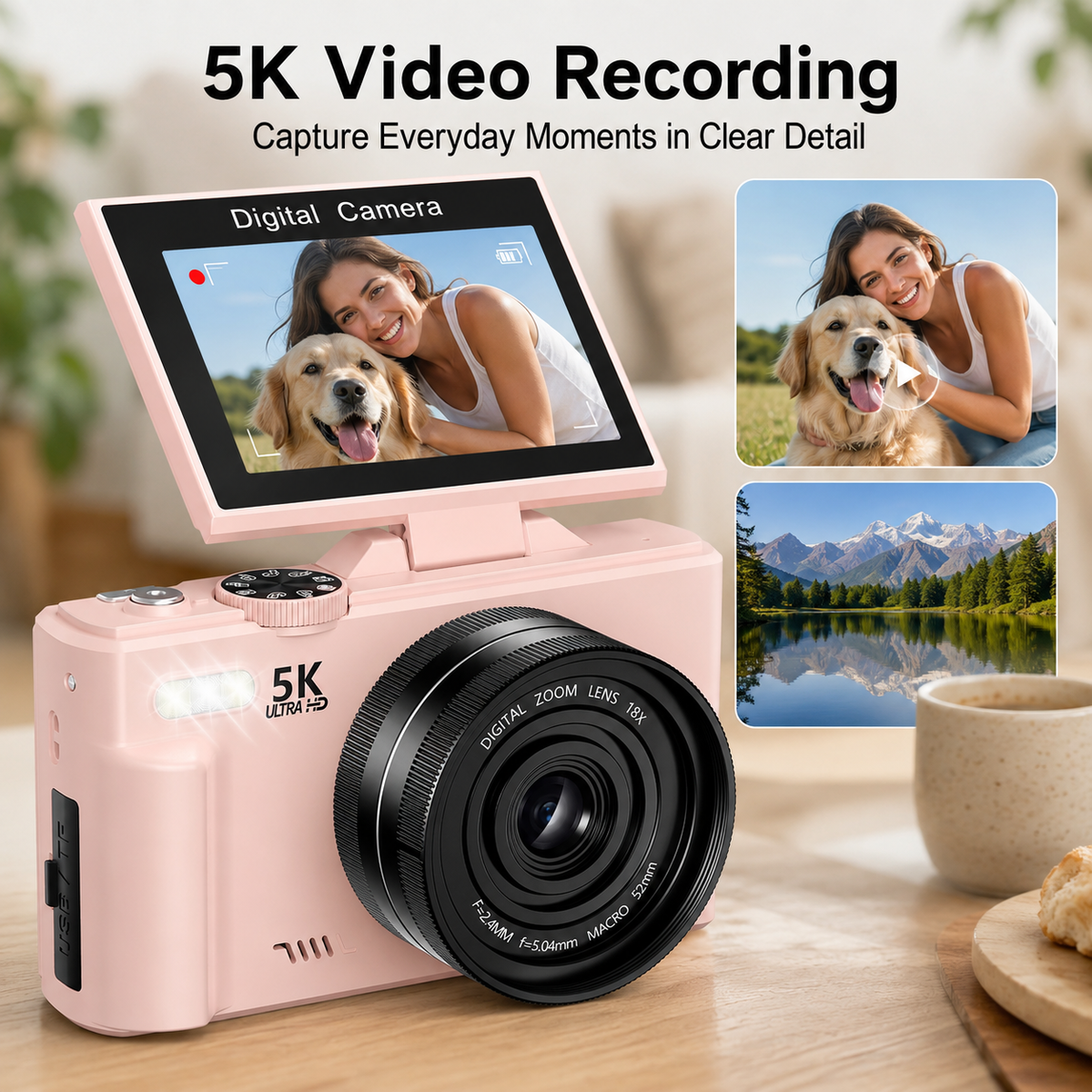 FLATIC Compact Digital Camera, Pink, 32GB SD Card - image 2