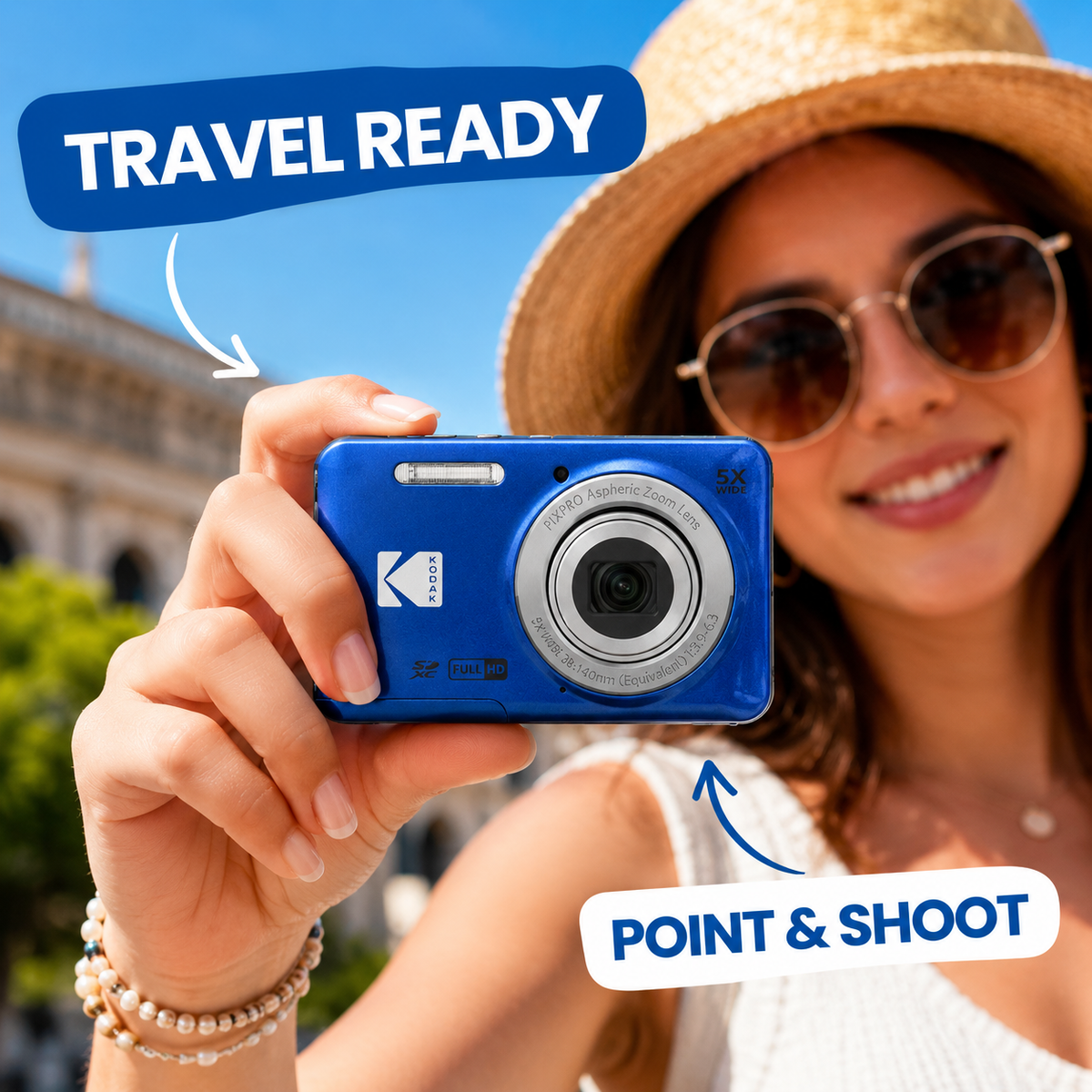 KODAK PIXPRO FZ55 Digital Camera, Blue, Gradient Pink Strap Carry Case, 32GB SD Card, Silver Card Reader Bundle - image 2