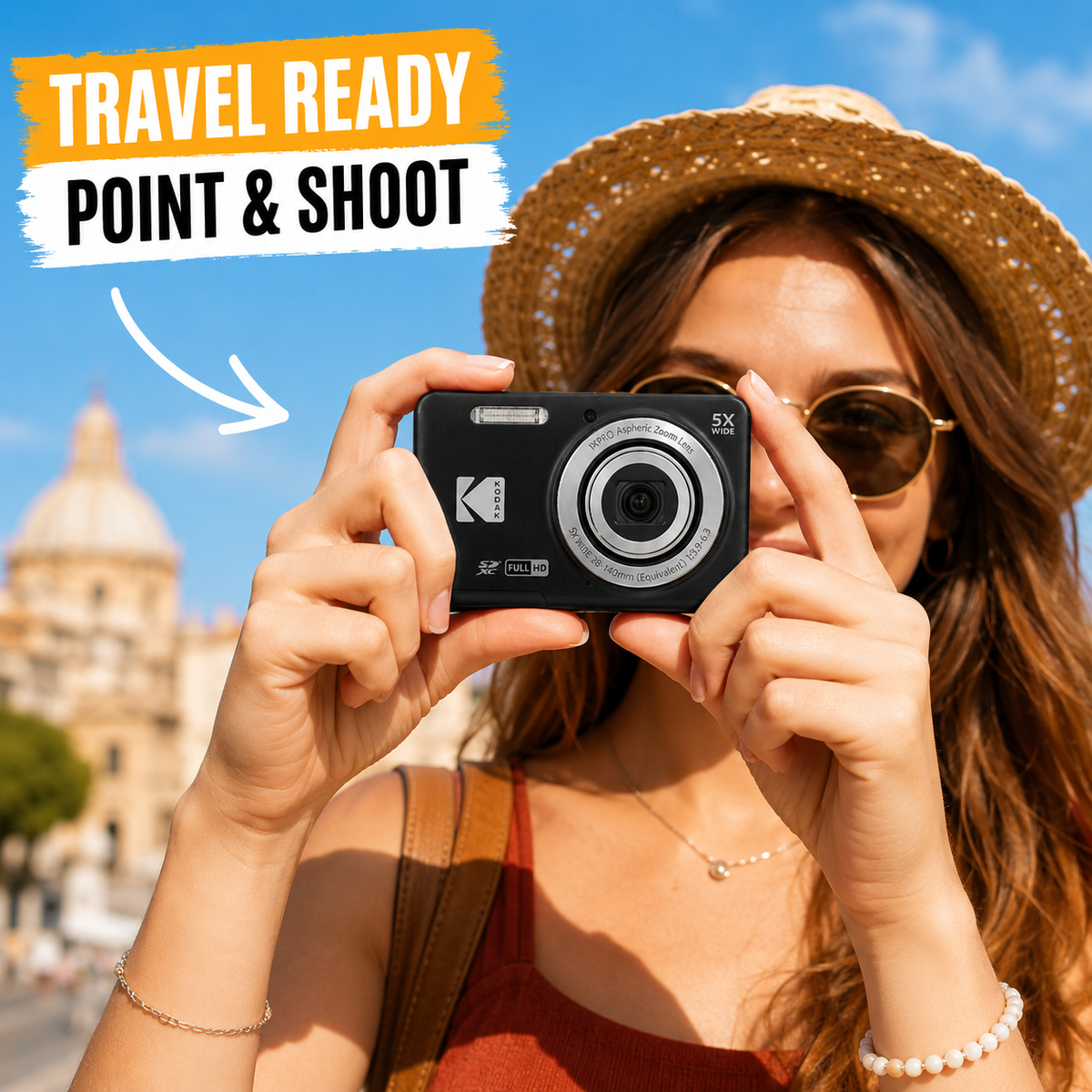 KODAK PIXPRO FZ55 Digital Camera, Black, Lilac Strap Carry Case, 64GB SD Card, 3-in-1 Card Reader Bundle - image 2