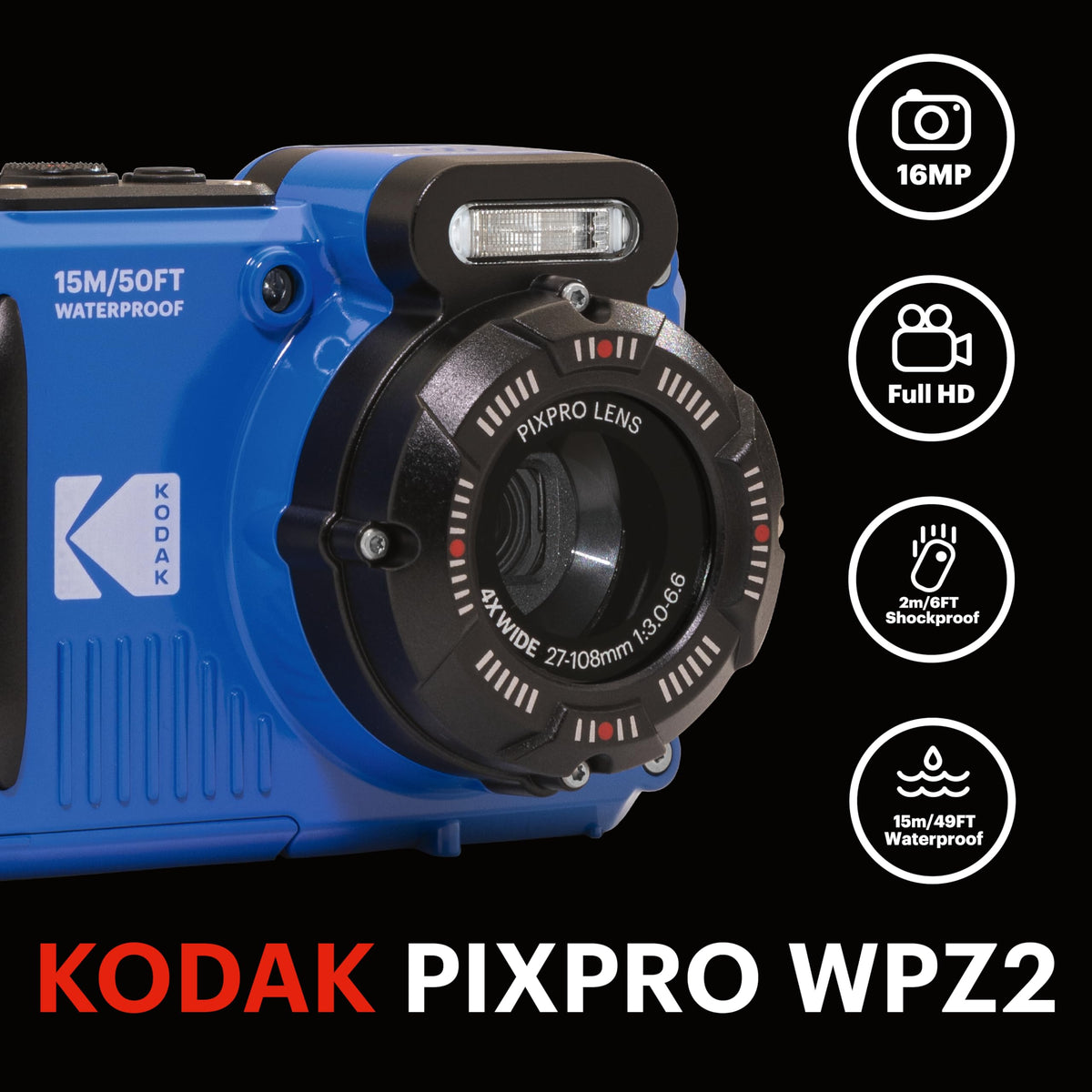 KODAK PIXPRO WPZ2 Waterproof Digital Camera, Blue - image 3