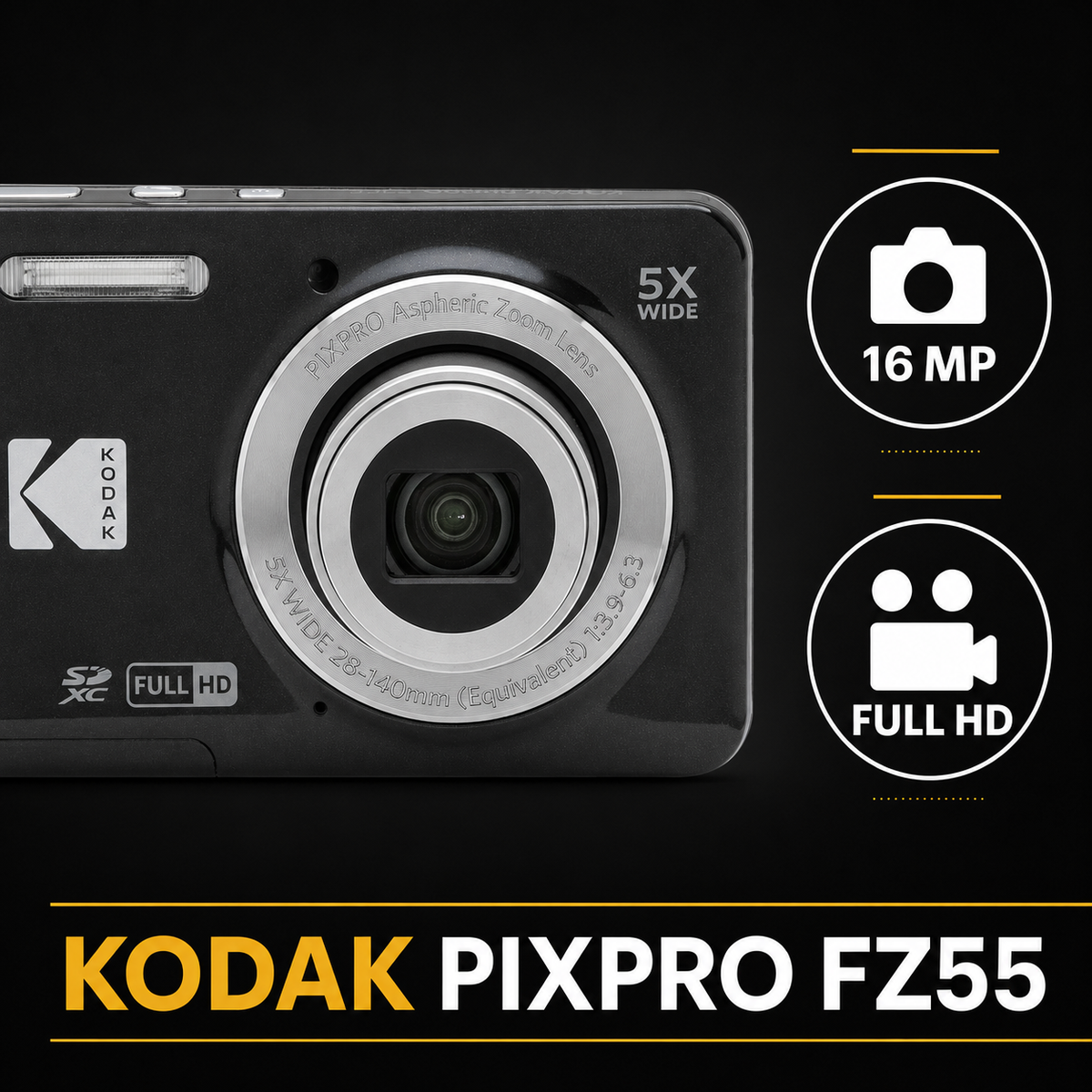 KODAK PIXPRO FZ55 Digital Camera, Black, Ivory Strap Carry Case Bundle - image 3