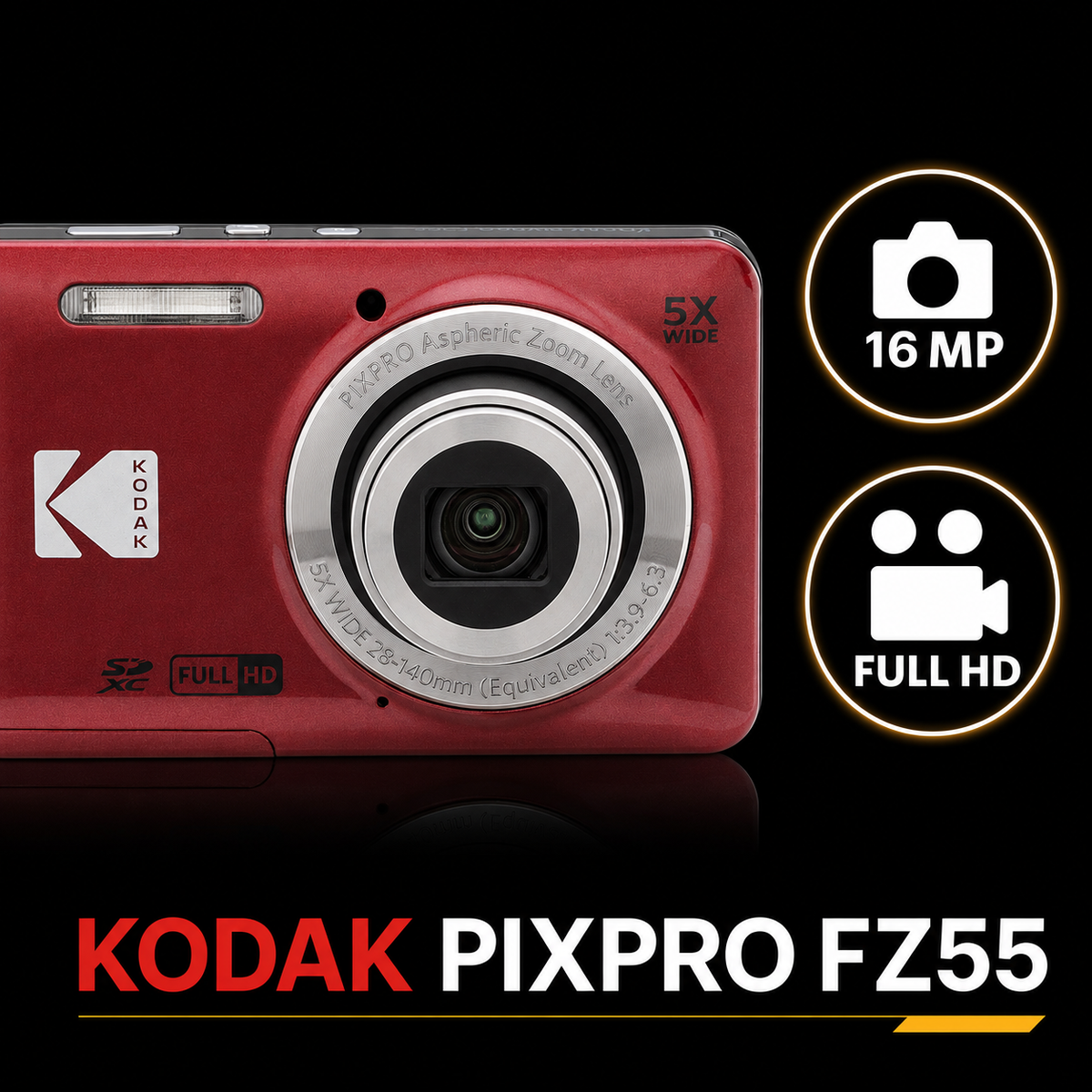 KODAK PIXPRO FZ55 Digital Camera, Red, Camera Charm 327 Bundle - image 3