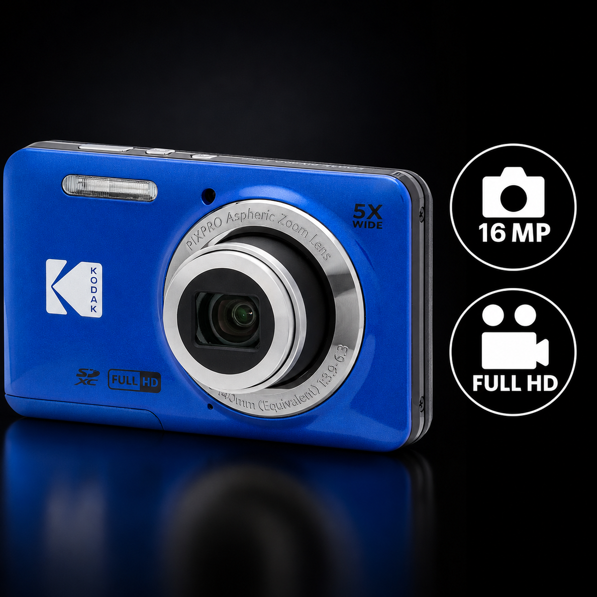 KODAK PIXPRO FZ55 Digital Camera, Blue, Gradient Pink Strap Carry Case, 64GB SD Card Bundle - image 3