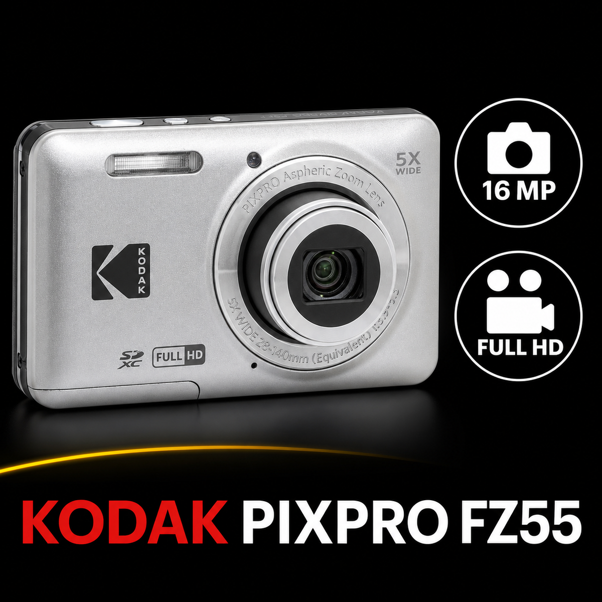 KODAK PIXPRO FZ55 Digital Camera, Silver, Gradient Pink Strap Carry Case, 64GB SD Card, 3-in-1 Card Reader Bundle - image 3