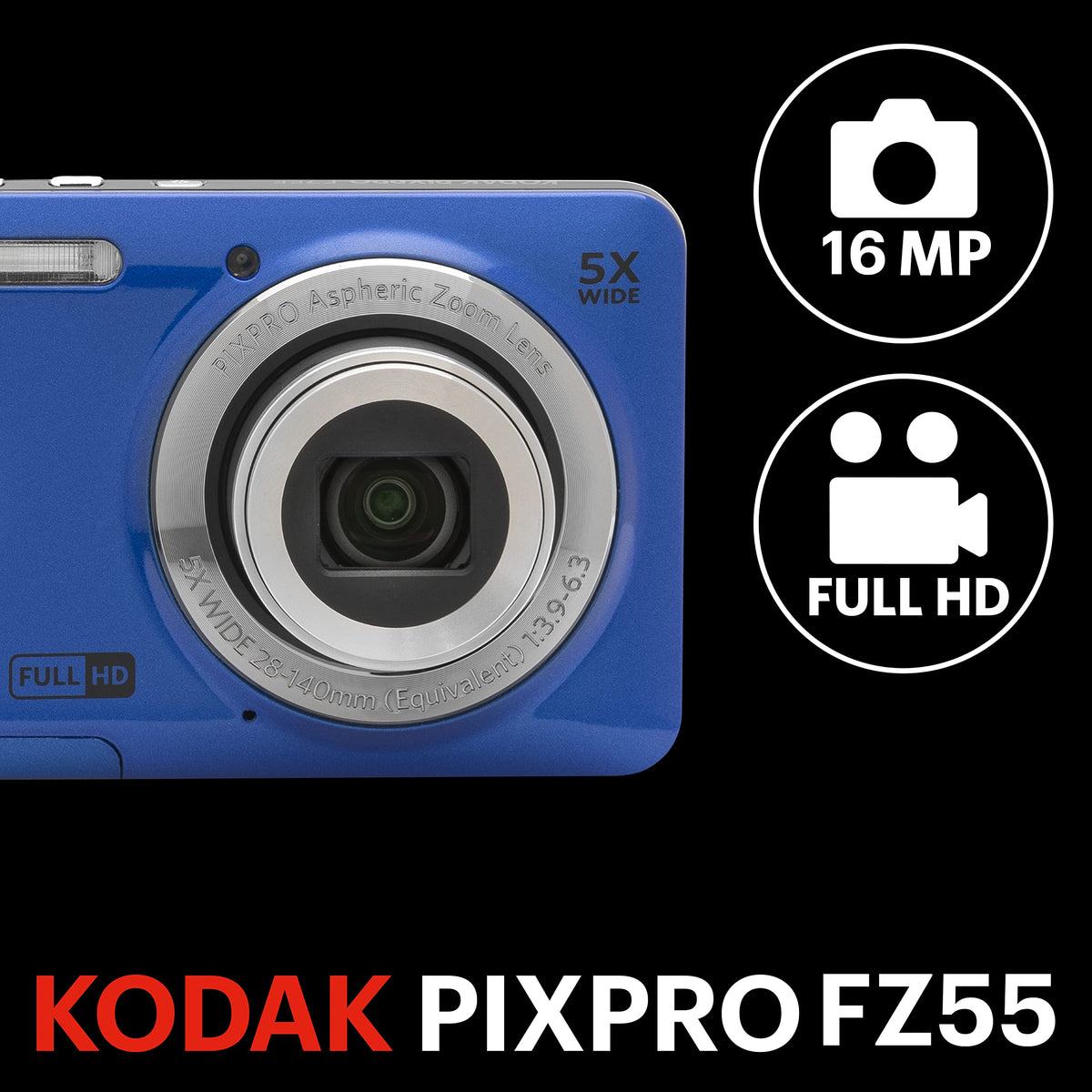 KODAK PIXPRO FZ55 Digital Camera, Blue, Black Card Reader Bundle — image 3